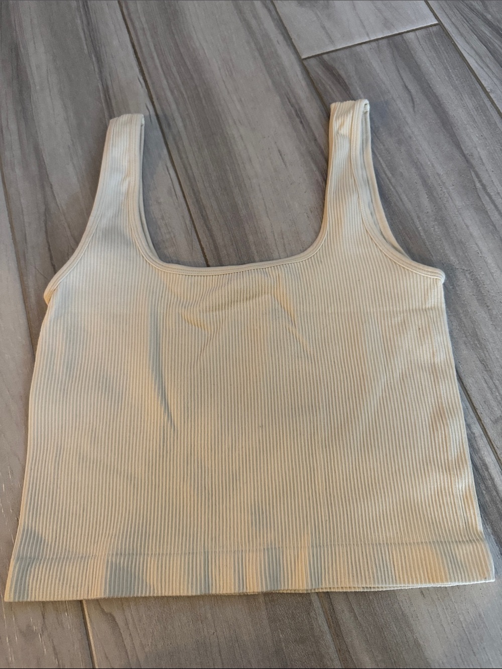 Ribbed Square-Neck Tank Top in Cream